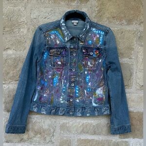 Merona Blue Jean Jacket with Colorful Accents